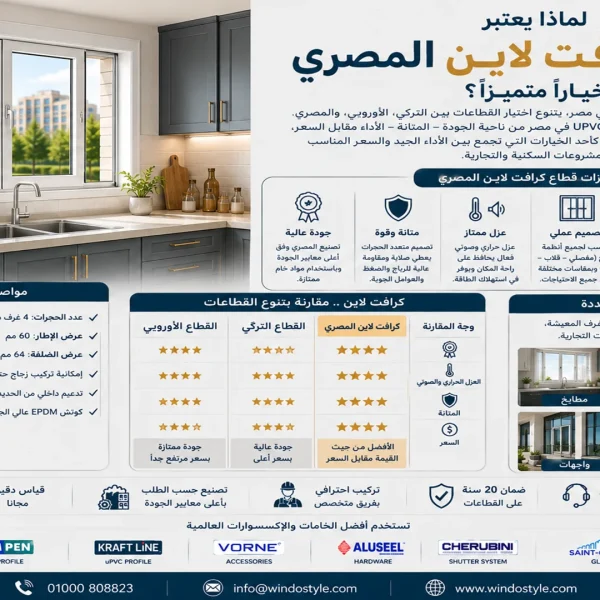 شبابيك ثابتة uPVC 25 قطاعات كرافت لاين أفضل قطاع مصري صناعة مصرية