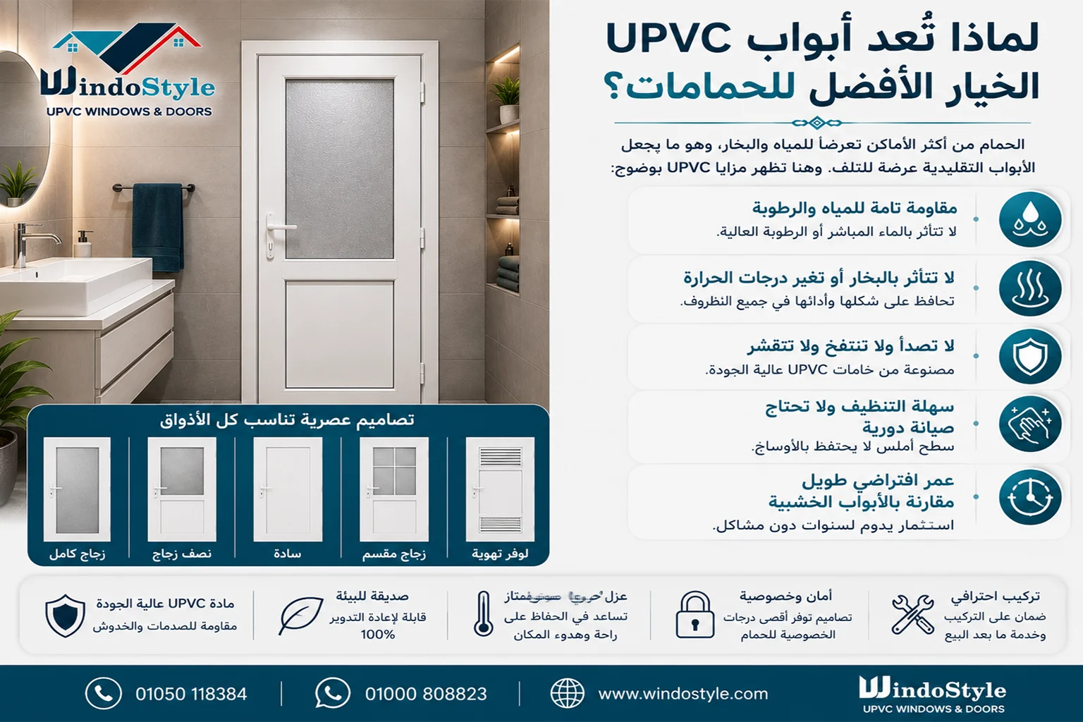 لماذا تُعد أبواب UPVC الخيار الأفضل للحمامات؟