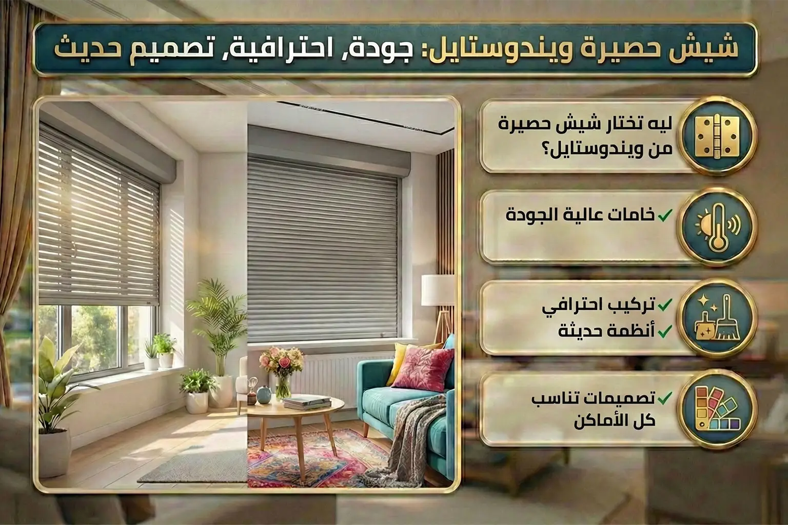 ليه تختار شيش حصيرة من ويندوستايل؟ ✔ خامات عالية الجودة ✔ تركيب احترافي ✔ أنظمة حديثة ✔ تصميمات تناسب كل الأماكن