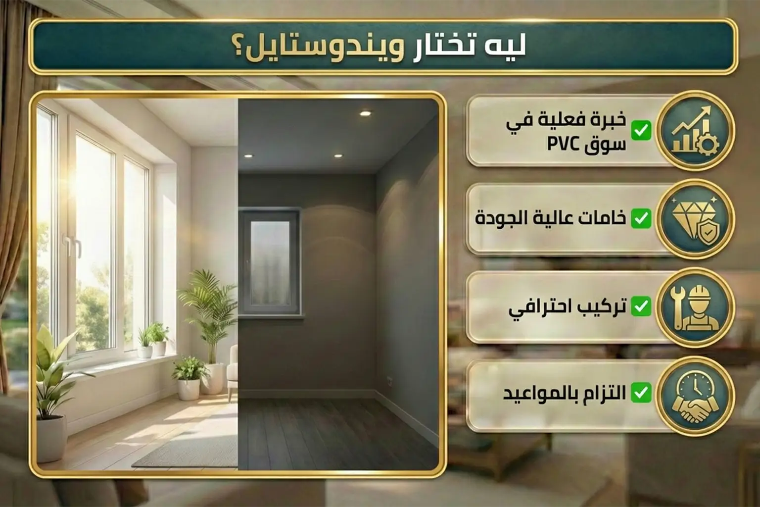 ليه تختار ويندوستايل؟ خبرة فعلية في سوق الشبابيك خامات عالية الجودة تركيب احترافي التزام بالمواعيد وخدمة ما بعد البيع