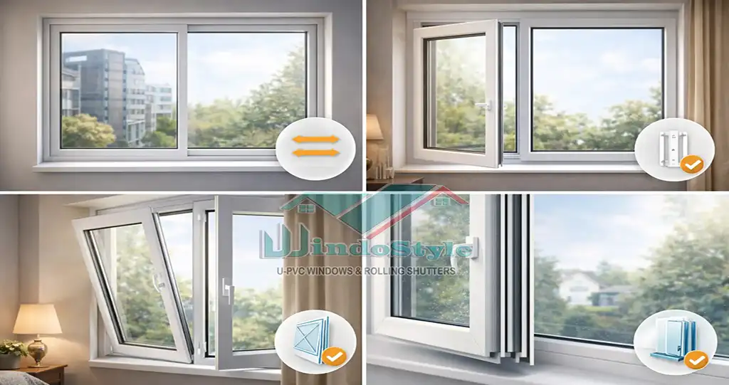 A-wide-range-of-PVC-windows هناك مجموعة متنوعة من شبابيك PVC المصممة لتلبية احتياجات مختلفة إذا كنت تتساءل كيف تختار نوع الشباك المناسب، فإليك بعض الأنواع الشائعة: شبابيك منزلقة: توفير للمساحة وسهولة في الاستخدام – رائعة للمساحات الصغيرة شبابيك مفصلية: تصميم تقليدي يلائم الغرف الواسعة شبابيك قابلة للإمالة والدوران: تمنحك تهوية مميزة وتحكمًا في تدفق الهواء شبابيك مزدوجة الزجاج: تعزز العزل الحراري والصوتي بشكل ملحوظ