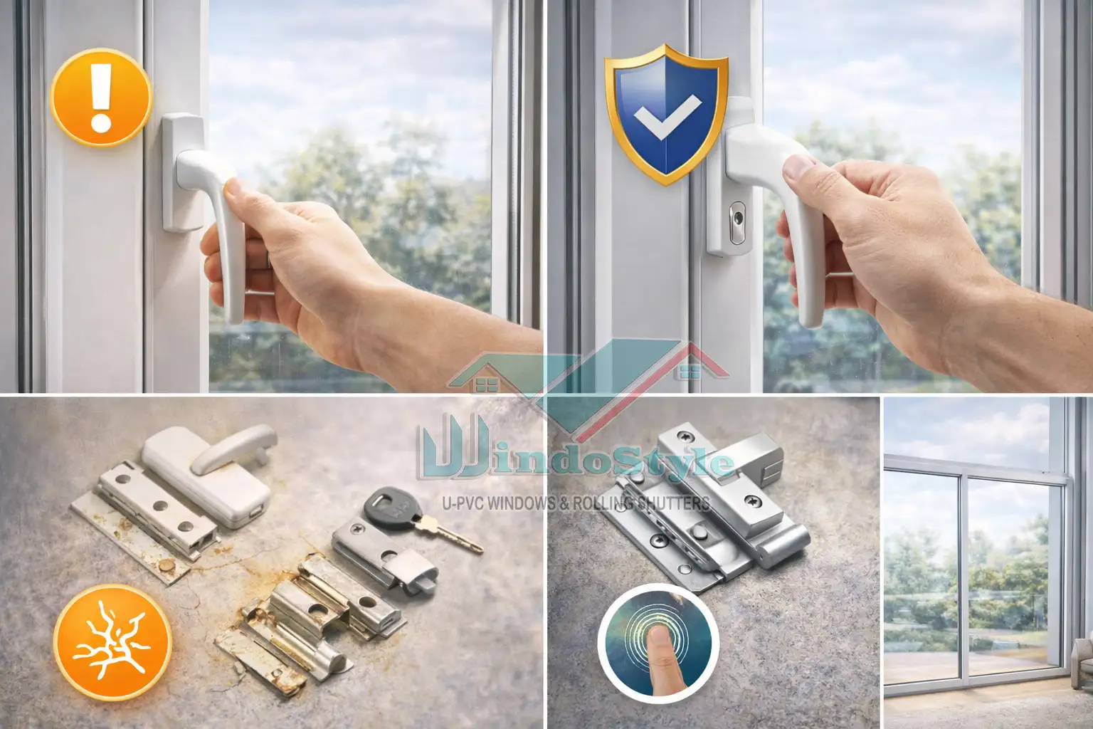 الاعتماد على الإكسسوارات الأصلية شبابيك PVC الاعتماد على الإكسسوارات الأصلية من عيوب شبابيك PVC التي تظهر أحيانًا هو تراجع الأداء عند استخدام إكسسوارات ضعيفة أو غير أصلية، مثل المفصلات أو الأقفال. لكن عند استخدام إكسسوارات عالية الجودة، يحصل العميل على: سلاسة في الحركة أمان أعلى عمر افتراضي أطول إذن المشكلة ليست في الشباك، بل في مكونات غير مناسبة.