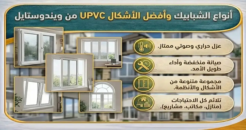 أنواع الشبابيك وأفضل الأشكال uPVC | مميزات متنوعة 1 أنواع الشبابيك و أفضل الأشكال UPVC 2026