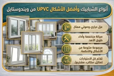 أنواع الشبابيك وأفضل الأشكال UPVC من ويندوستايل شبابيك UPVC أصبحت من أكثر الخيارات شيوعًا في التشطيبات الحديثة لما تقدمه من عزل حراري وصوتي ممتاز، صيانة منخفضة، وأداء طويل الأمد 