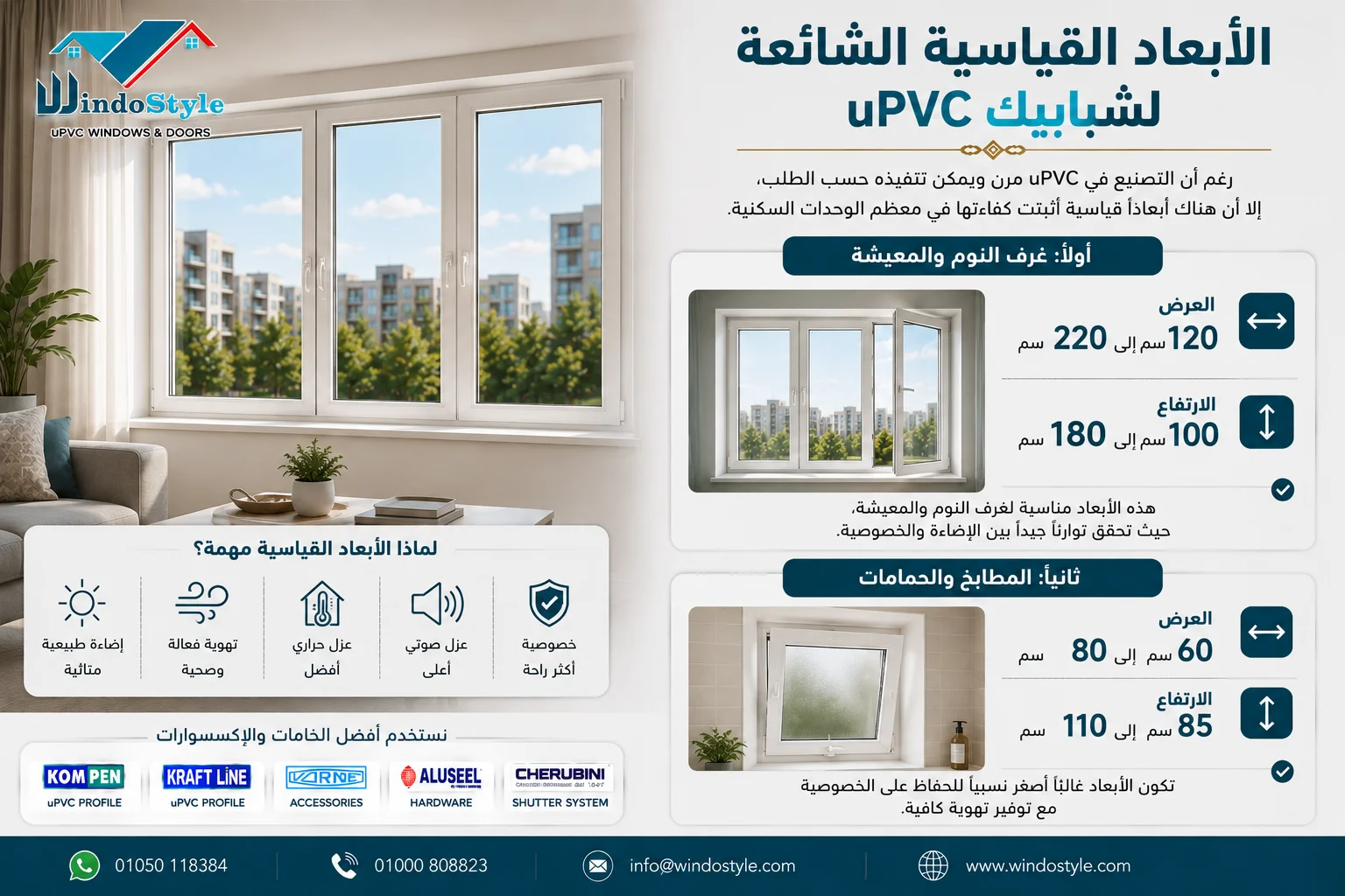 مقاس النوافذ الصحيحة | دليلك لاختيار مقاس الشبابيك 7 الأبعاد القياسية الشائعة لشبابيك uPVC