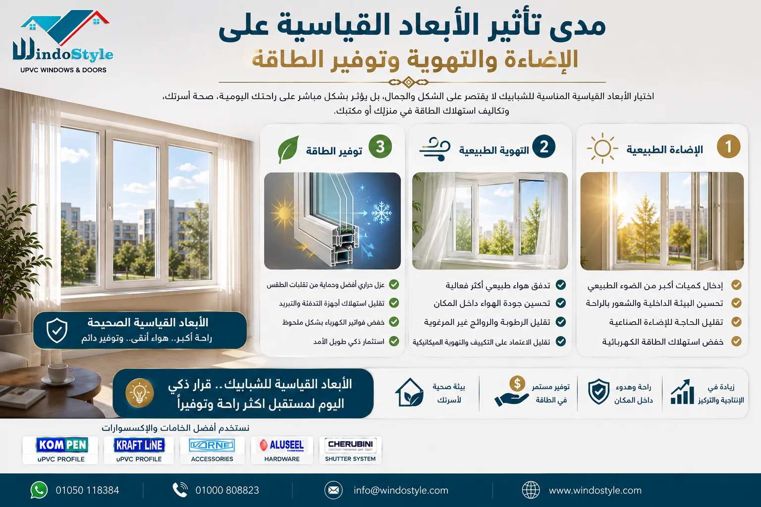 مقاس النوافذ الصحيحة | دليلك لاختيار مقاس الشبابيك 5 مدى تأثير الأبعاد القياسية للنوافذ على الإضاءة والتهوية وتوفير الطاقة