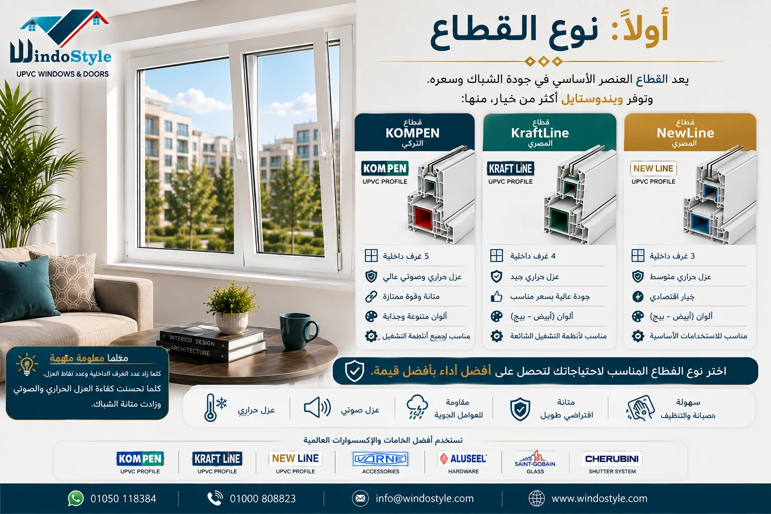 نوع قطاع uPVC عنصر اساسي فى جودة الشباك