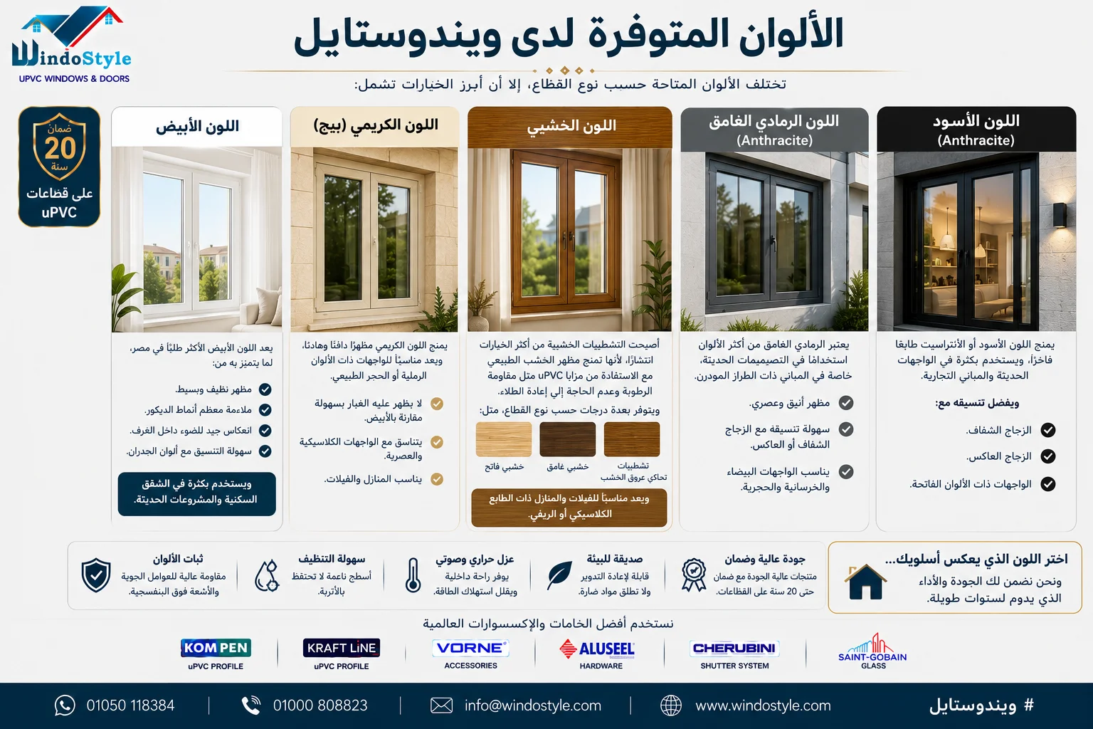 الألوان المتوفرة لدى ويندوستايل لشبابيك uPVC