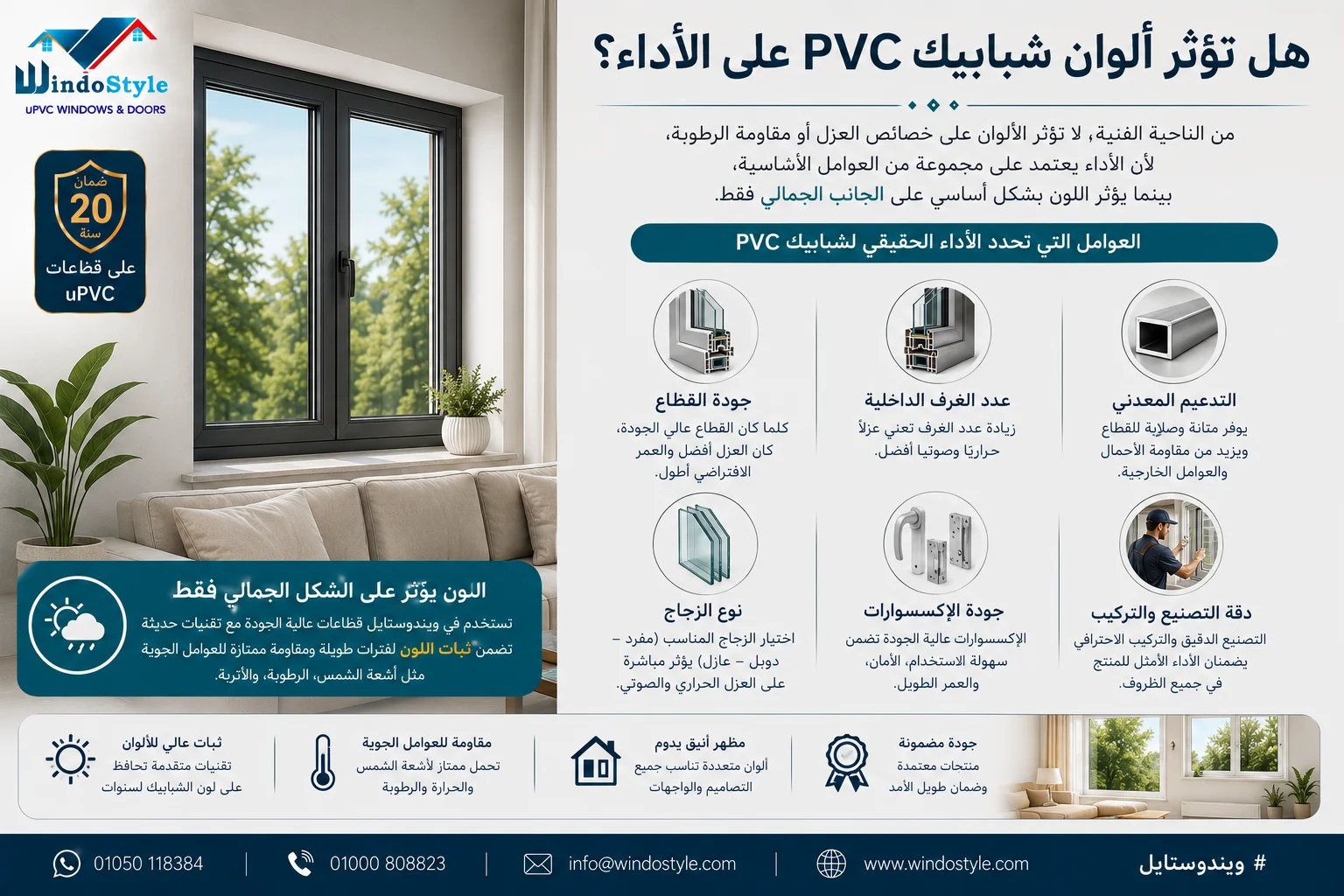 هل تؤثر ألوان شبابيك PVC على الأداء؟
