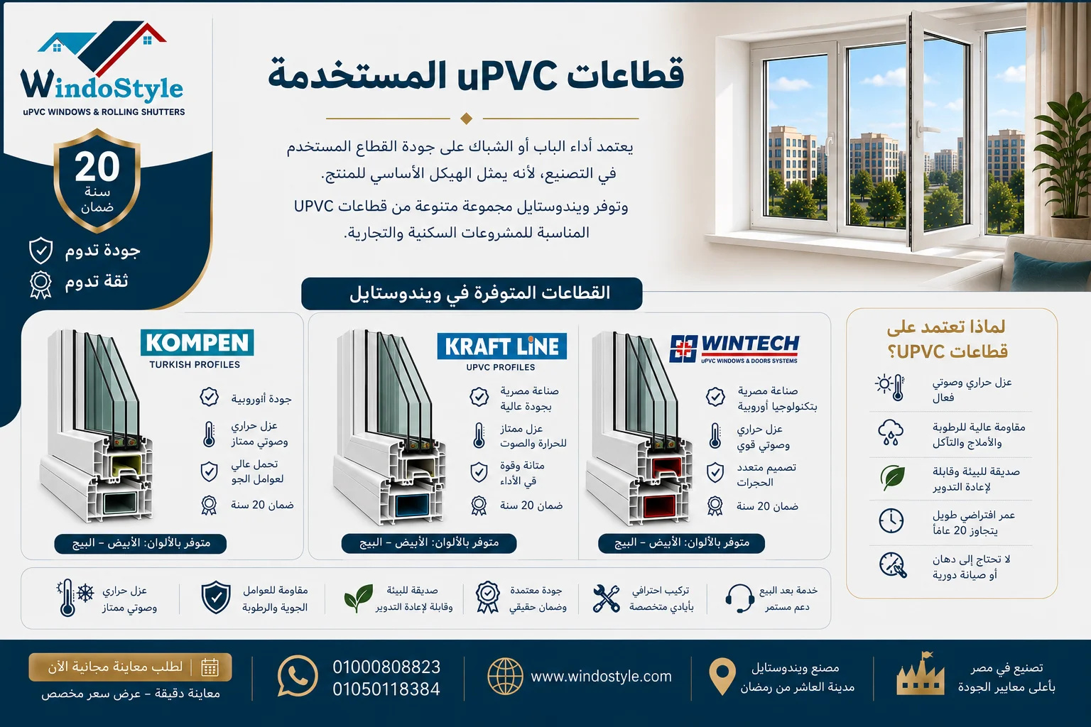 شبابيك وأبواب uPVC من ويندوستايل | جودة وتصميم مثالي 4 قطاعات شبابيك uPVC لدى شركة ويندوستايل