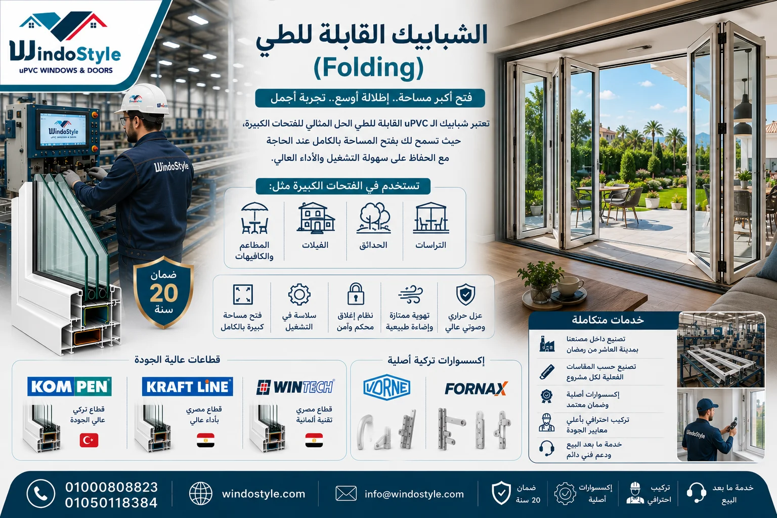 شبابيك uPVC | أفضل الأنواع والأسعار والمميزات في مصر 2026 7 الشبابيك القابلة للطي (Folding) uPVC