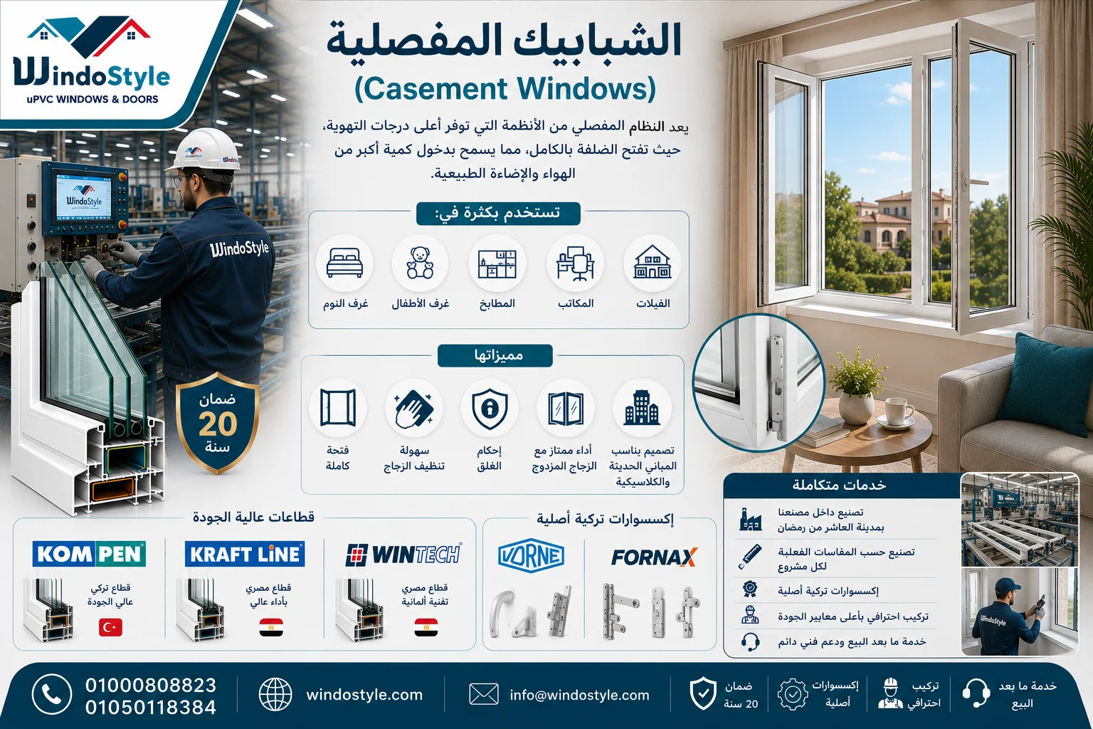 شبابيك uPVC | أفضل الأنواع والأسعار والمميزات في مصر 2026 6 Hinged windows (Casement Windows)