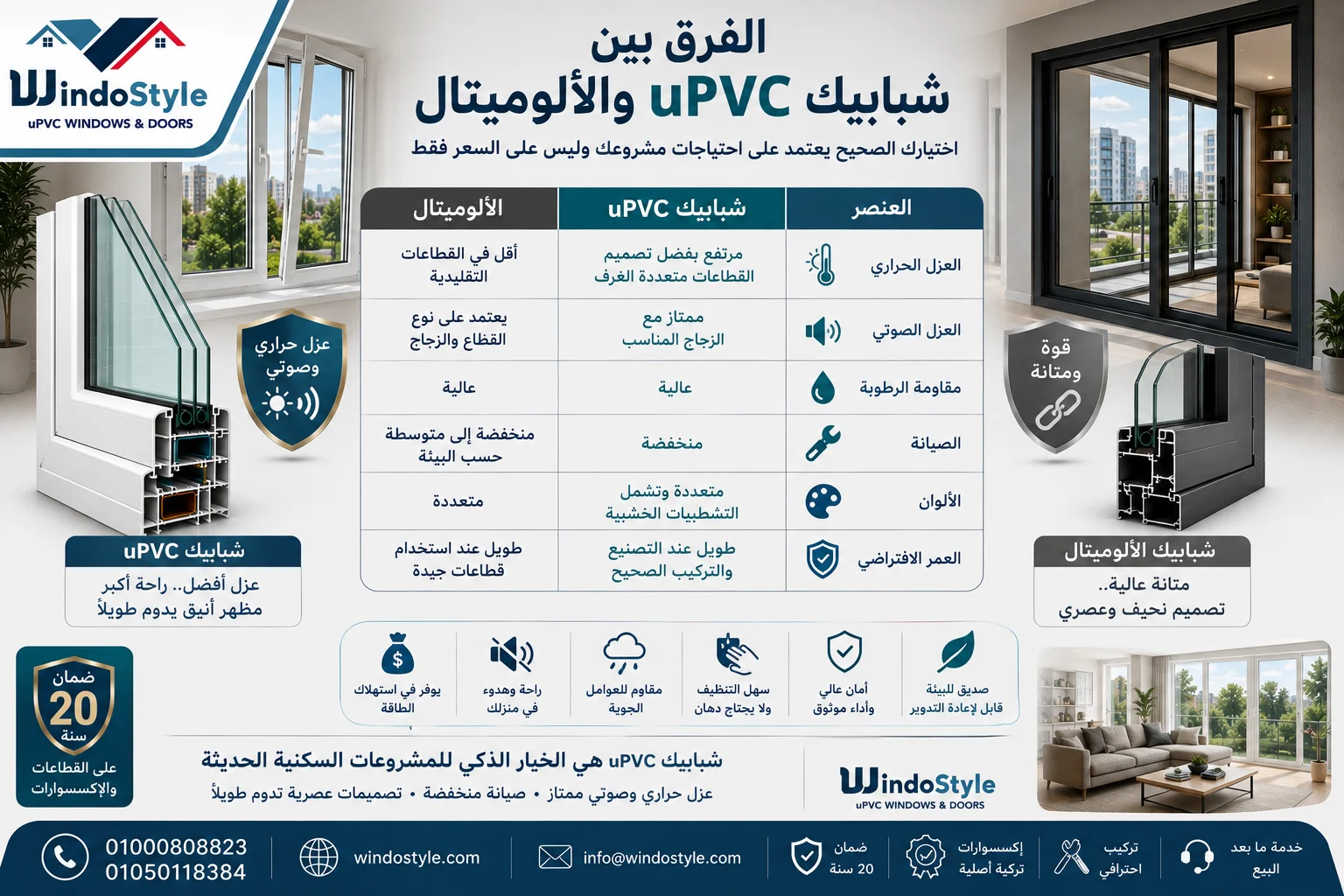 شبابيك uPVC | أفضل الأنواع والأسعار والمميزات في مصر 2026 11 الفرق بين شبابيك uPVC والألوميتال
