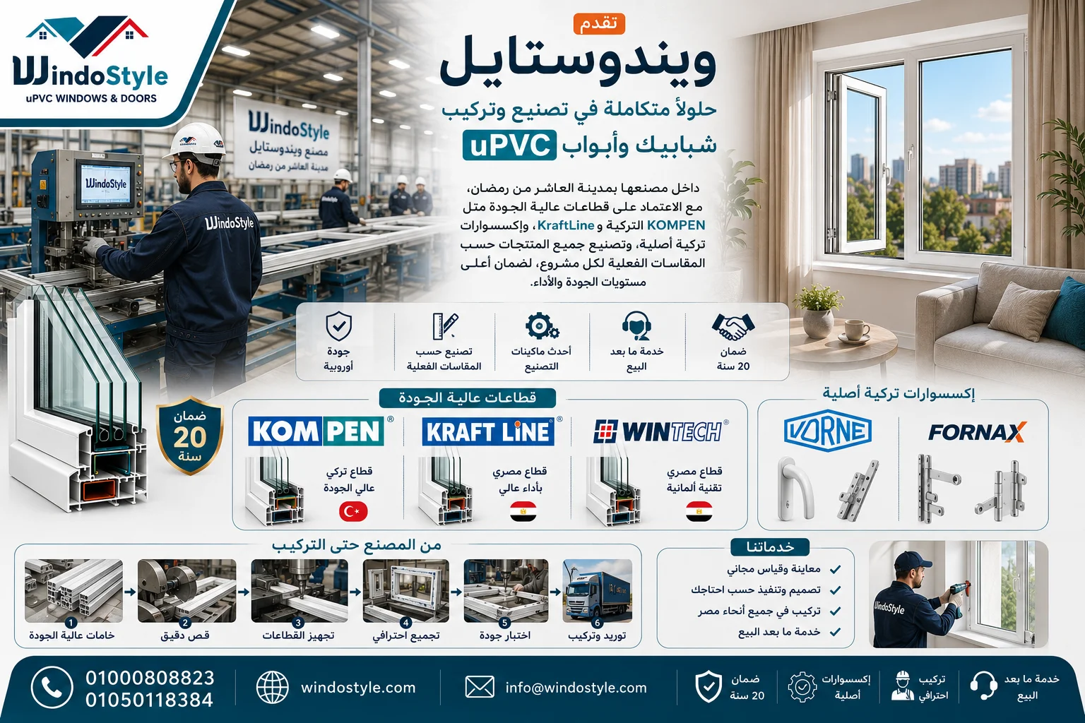 شبابيك uPVC | أفضل الأنواع والأسعار والمميزات في مصر 2026 2 تصنيع وتركيب شبابيك وأبواب uPVC داخل مصنعها بمدينة العاشر من رمضان