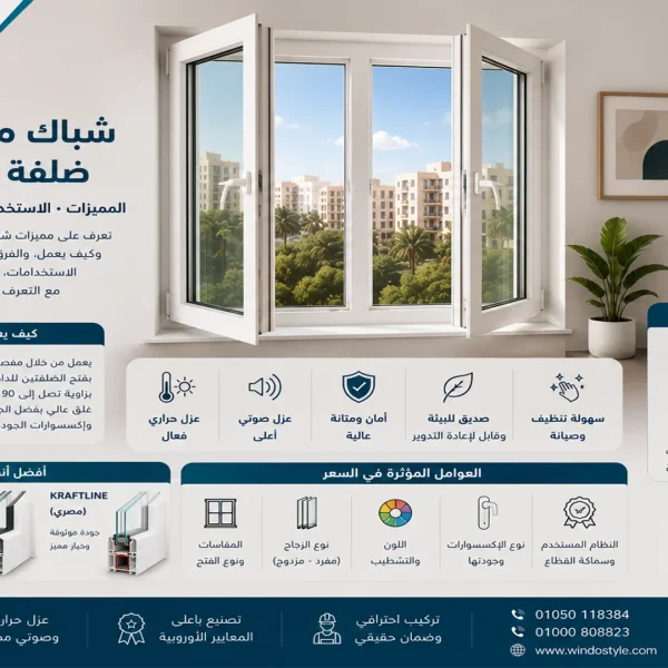 شباك مفصلي PVC ضلفة على ضلفة مميزاته واسعاره