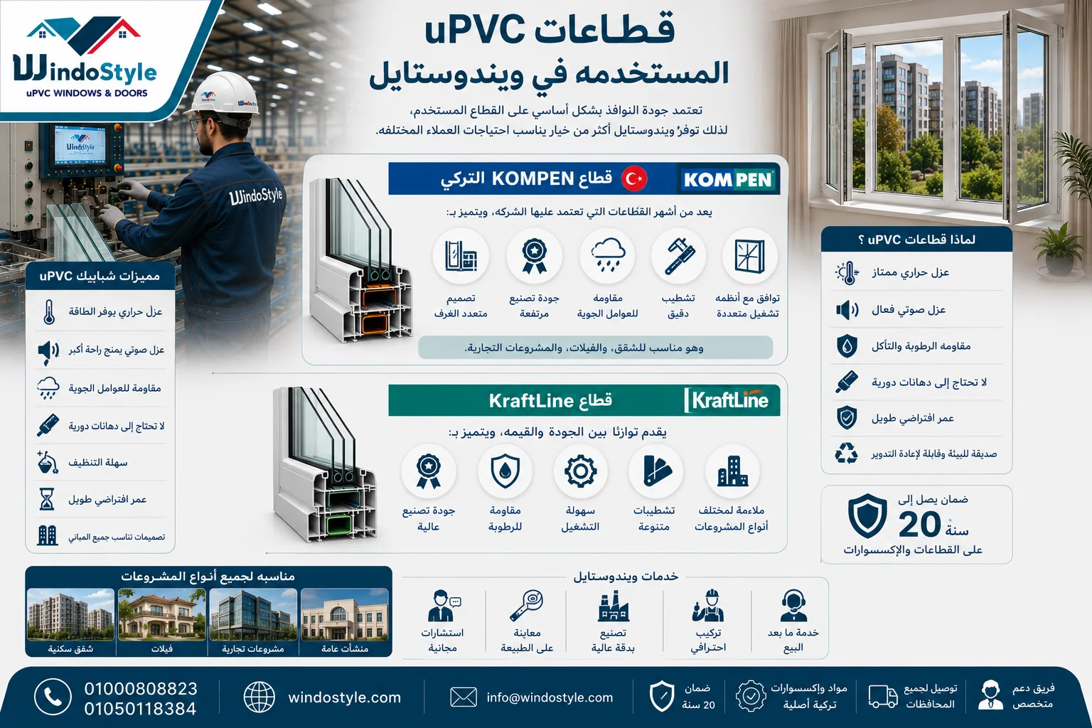 شبابيك uPVC | أفضل الأنواع والأسعار والمميزات في مصر 2026 10 قطاعات شبابيك uPVC المستخدمة فى ويندوستايل