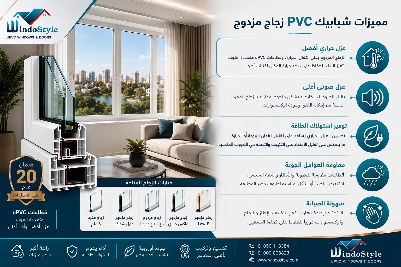 شباك مفصلي PVC ضلفة على ضلفة | المميزات والاستخدامات 3 مميزات شبابيك Pvc زجاج مزدوج